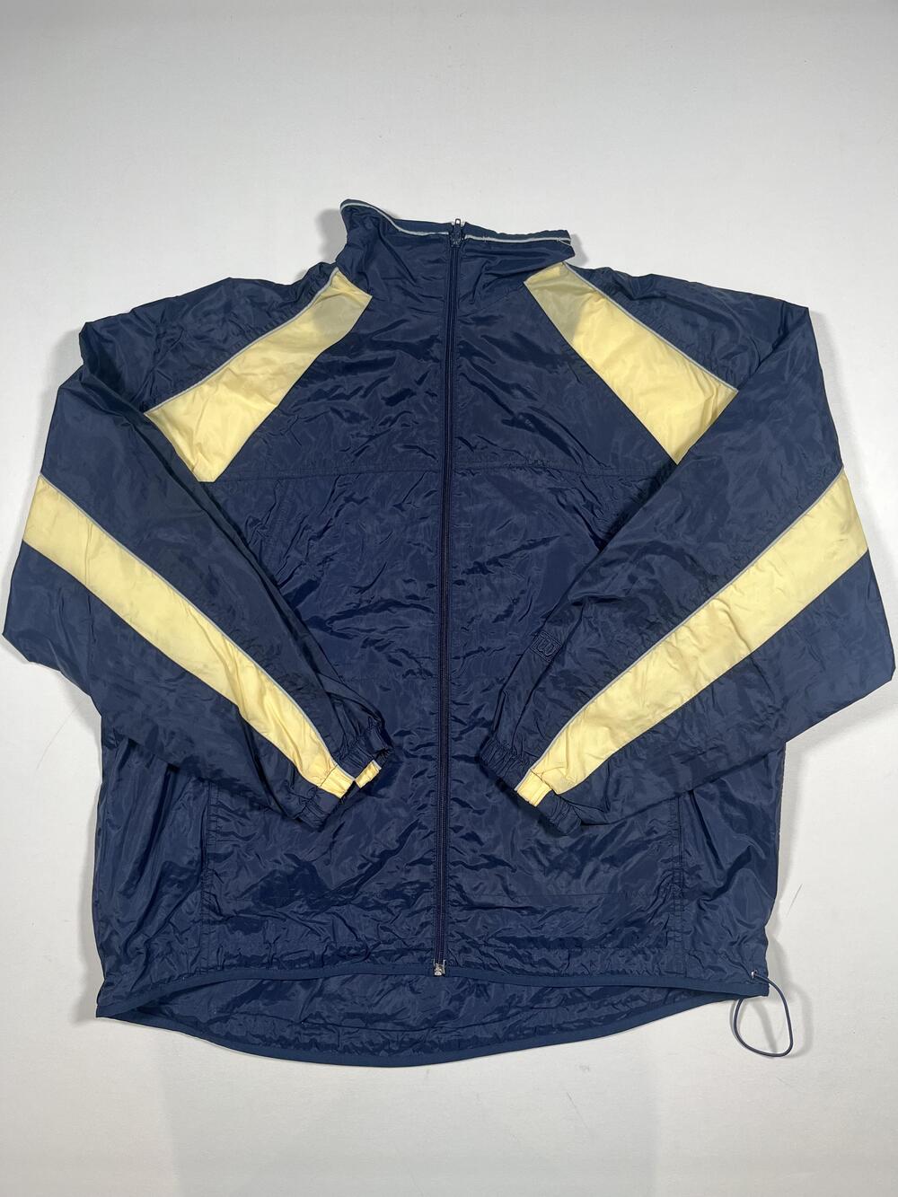 Wilson Jacket Mens XL Blue Yellow Full Zip Windbreaker Athletic Lined Drawcord
